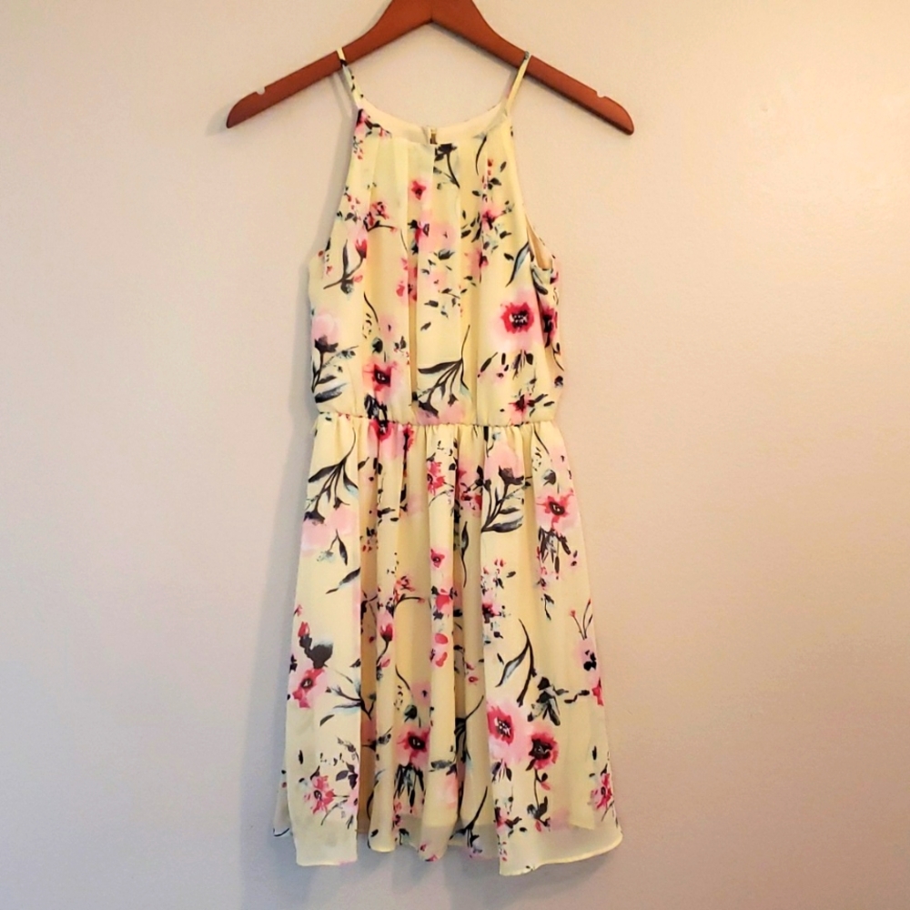 Yellow and Pink Floral Halter Dress